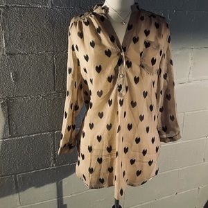 Sheer, heart printed tunic blouse